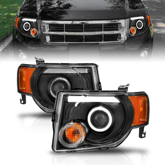 ANZO 2008-2012 Ford Escape Projector Headlights w/ Halo Black