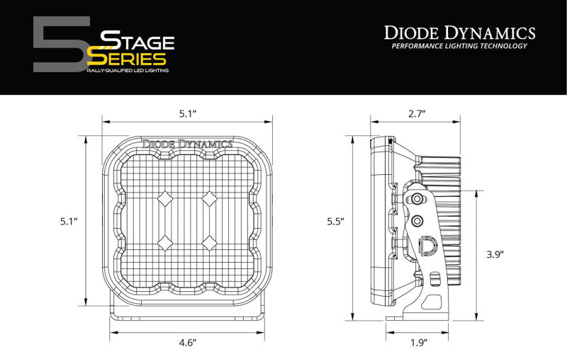 Diode Dynamics SS5 LED Pod Pro - Yellow Spot (Single)