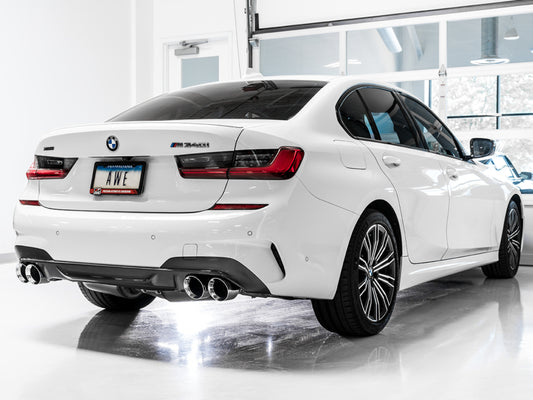 AWE Tuning 2019+ BMW M340i (G20) Resonated Touring Edition Exhaust - Quad Chrome Silver Tips - Precision R