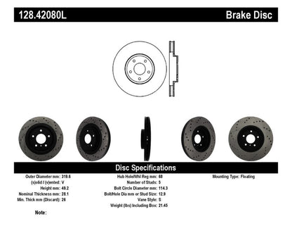 StopTech 08-09 Infiniti EX35 / 05-08 G35 / 09 G37 / 06-09 M35/M45 Drilled Left Front Rotor