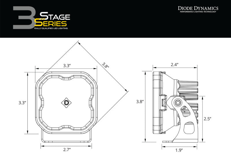 Diode Dynamics SS3 LED Bumper 1 In Roll Bar Kit Pro - Yellow SAE Fog (Pair)