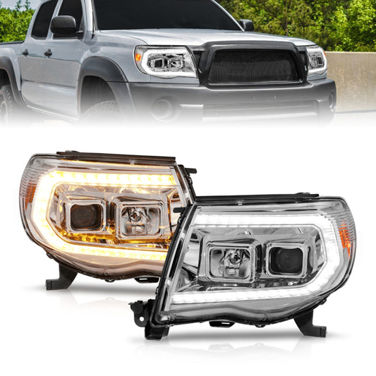 ANZO 05-11 Toyota Tacoma Projector Headlights w/Light Bar Switchback Chrome Housing