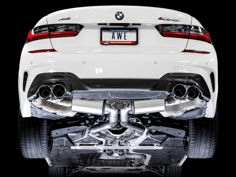 AWE Tuning 2019+ BMW M340i (G20) Resonated Touring Edition Exhaust - Quad Chrome Silver Tips - Precision R