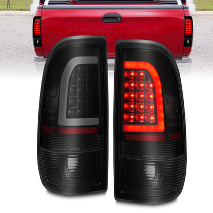 ANZO 1997-2003 Ford F-150 LED Tail Lights w/ Light Bar Black Housing Smoke Lens