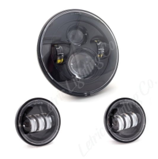 Letric Lighting 7? LED Black Premium Headlight with (2) 4.5? Black Passing Lamps