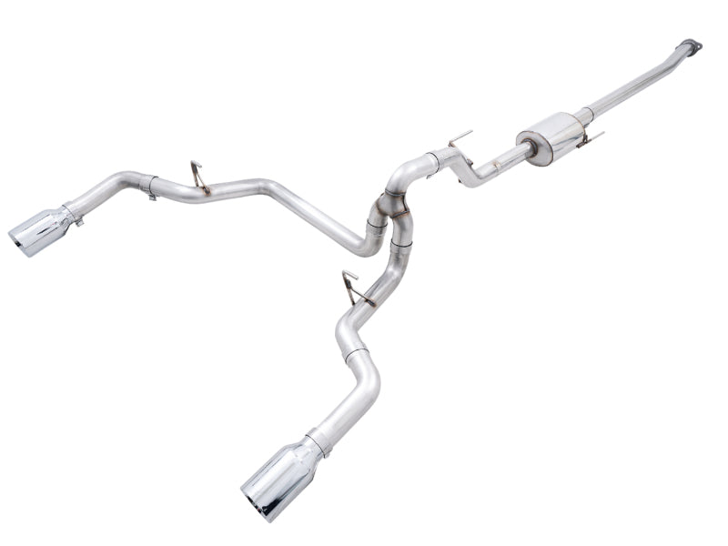 AWE 0FG 21+ Ford F150 Dual Split Rear Exhaust - 5in Chrome Silver Tips - Precision R