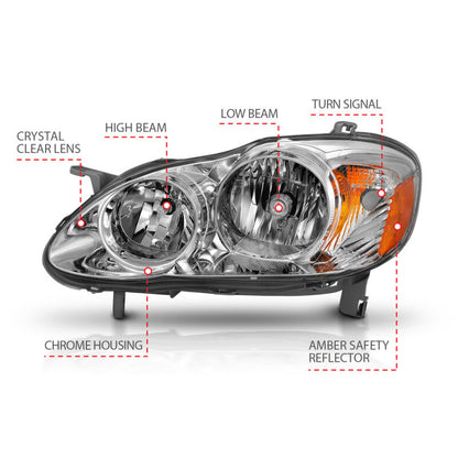 ANZO 2005-2008 Toyota Corolla Crystal Headlight Chrome Amber