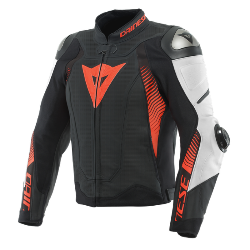 Dainese Super Speed 4 leather Jacket Perforated Matte Black/White/Fluorescent Red Size - 50