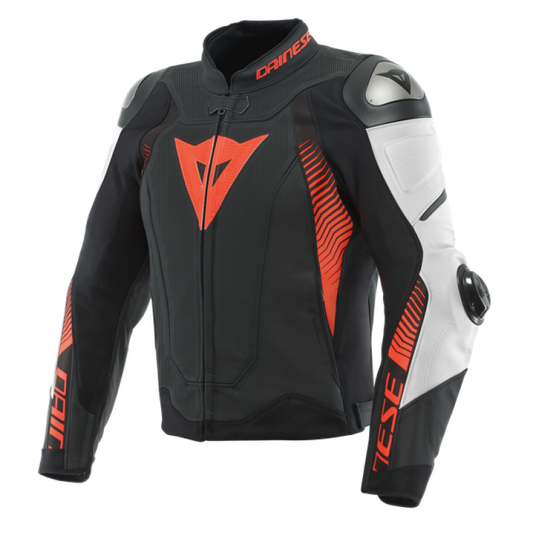 Dainese Super Speed 4 leather Jacket Perforated Matte Black/White/Fluorescent Red Size - 50