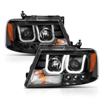 ANZO 2004-2008 Ford F-150 Projector Headlights w/ U-Bar Black