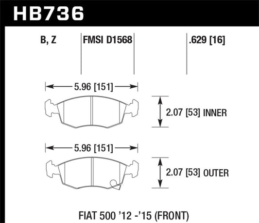 Hawk 12-16 Fiat 500 Performance Ceramic Street Front Brake Pads