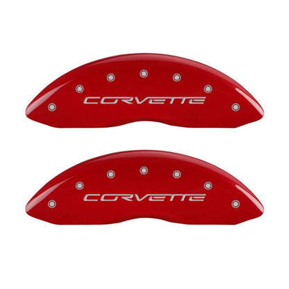 MGP 4 Caliper Covers Engraved Front & Rear C6/Corvette Red finish silver ch