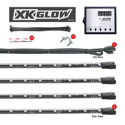 XK Glow 3 Million Color XKGLOW LED Accent Light Car/Truck Kit 8x24In Tubes