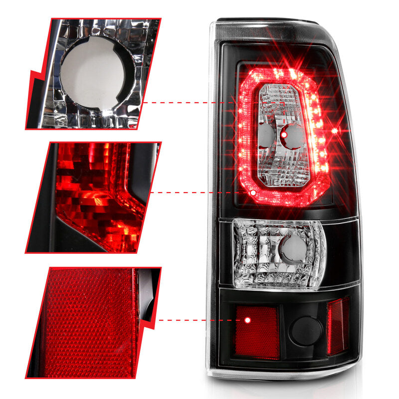 ANZO 1999-2002 Chevy Silverado 1500 LED Taillights Plank Style Black w/Clear Lens