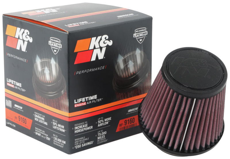 K&N Universal Clamp-On Air Filter 3-1/8in FLG / 4-15/16in B / 3-1/2in T / 4-3/8in H