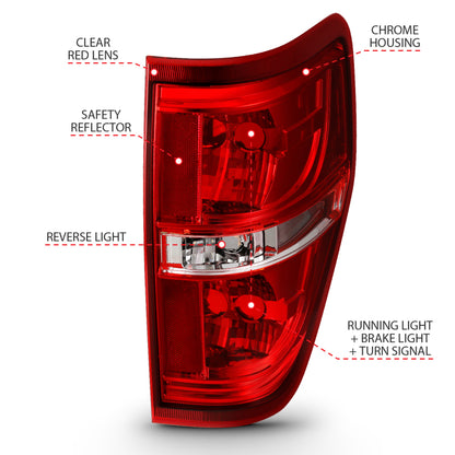 ANZO 2009-2014 Ford F-150 Euro Taillight Red/Clear (W/O Bulb)