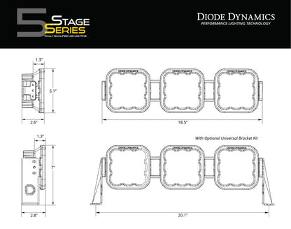 Diode Dynamics SS5 Pro Universal CrossLink 3-Pod Lightbar - White Driving