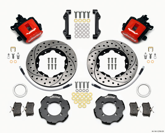 Wilwood Combination Parking Brake Rear Kit 11.00in Drilled Red 2012 Fiat 500 w/ Lines