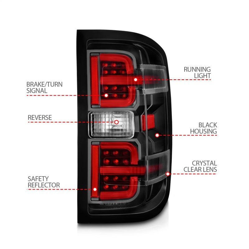 ANZO 15-19 Chevy Silverado 2500HD/3500HD (Halgn Only) LED Tail Lights w/Black Light Bar & Clear Lens