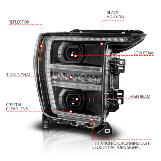 Anzo 21-23 Ford F150 LED Projector Headlight w/Switchback+Sequential - Black (Passenger Side Only)