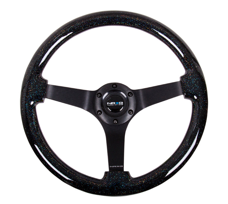 NRG Reinforced Steering Wheel (350mm / 3in Deep) Classic Blk Sparkle Wood Grain w/Blk 3-Spoke Center