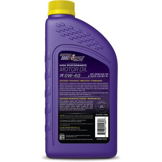 Royal Purple Premium Synthetic High Performance Euro Formula 0W-40 Motor Oil - 1 Quart