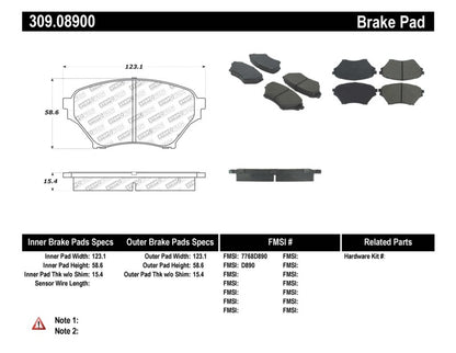 StopTech Performance 01-05 Miata w/ Sport Suspension Front Brake Pads D890