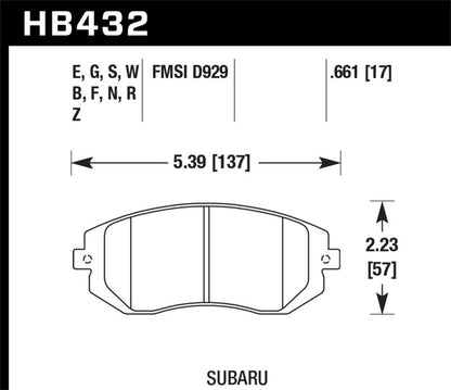 Hawk 03-05 WRX / 08 WRX D929 HP+ Street Front Brake Pads