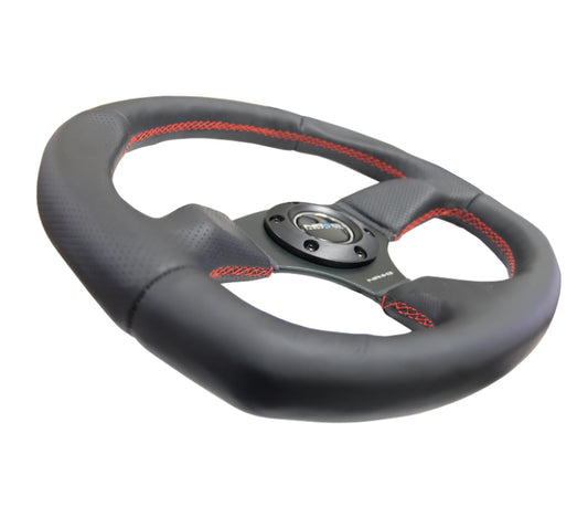 NRG Reinforced Steering Wheel (320mm Horizontal / 330mm Vertical) Leather w/Red Stitching