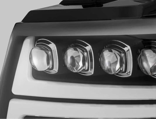 AlphaRex 07-13 Chevy Avalanche NOVA LED Proj Headlights Plank Style Matte Black w/Activ Light/DRL