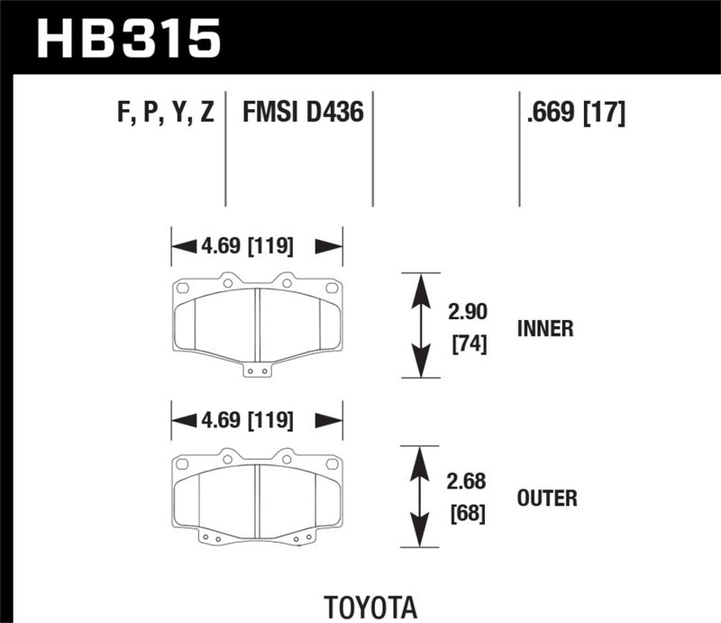 Hawk 95-98 Toyota Tacoma HPS 5.0 Front Brake Pads