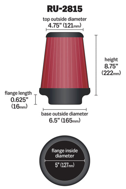 K&N Universal Clamp-On Air Filter 5in FLG / 6-1/2in B / 4-3/8in T / 8-3/4in H