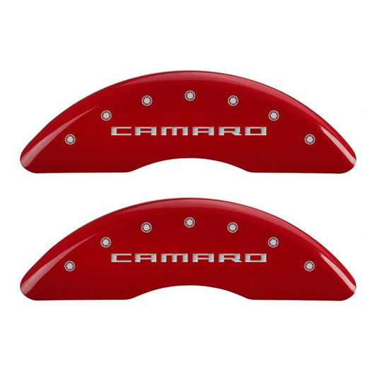 MGP 4 Caliper Covers Engraved Front & Rear Gen 5/Camaro Red finish silver ch