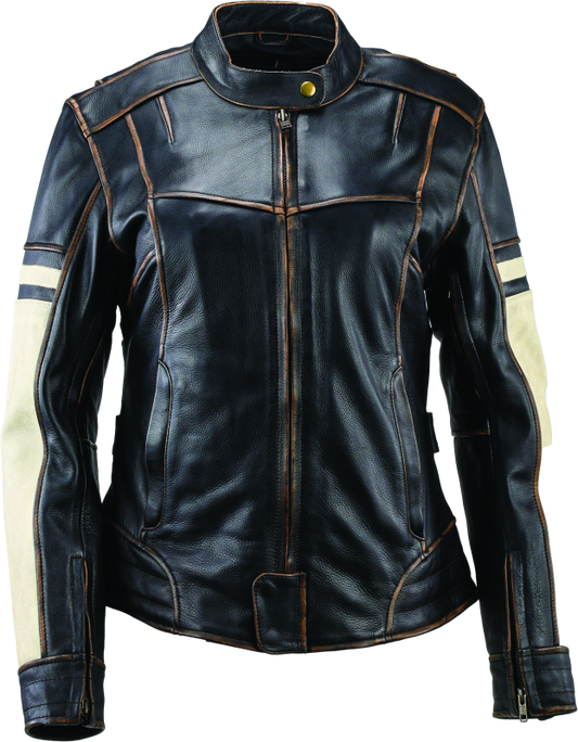 River Road Dame Vintage Leather Jacket Black Womens - Large