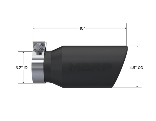 MBRP Universal Tip 4.5in OD / 3.2in Inlet / 10in Length / Angled Cut Rolled End - Black