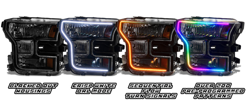 Oracle 15-17 Ford F-150 Dynamic RGB+A Pre-Assembled Headlights Halogen - Blk Edition - SEE WARRANTY