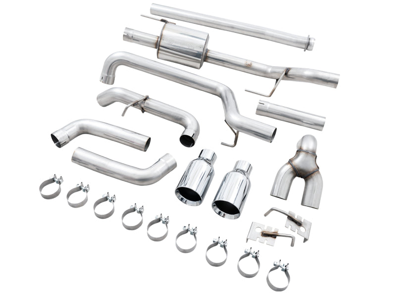 AWE 0FG 21+ Ford F150 Dual Split Rear Exhaust - 5in Chrome Silver Tips - Precision R