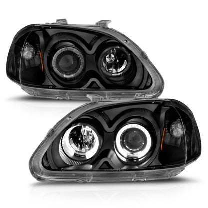 ANZO 1996-1998 Honda Civic Projector Headlights w/ Halo Black