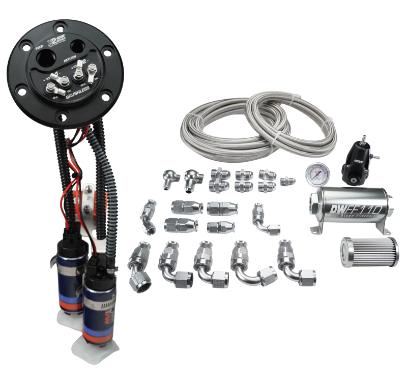 Deatschwerks X2 Series Fuel Pump Hanger w/ Dual DW420 Pumps/PTFE Plumbing kit for 92-00 Honda Civic