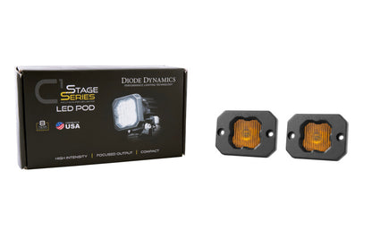 Diode Dynamics Stage Series C1 LED Pod - Yellow SAE Fog Flush ABL (Pair)