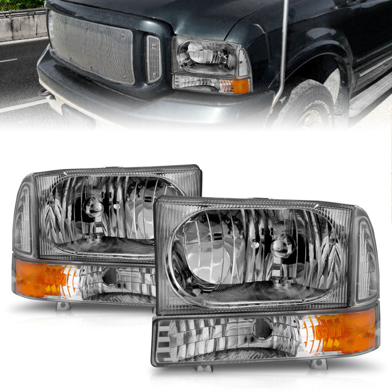 ANZO 2000-2004 Ford Excursion Crystal Headlights Chrome w/ Corner Lights 2pc