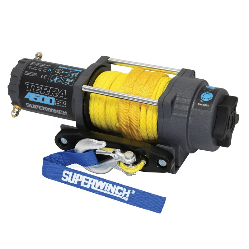 Superwinch 4500 LBS 12V DC 1/4in x 50ft Synthetic Rope Terra 4500SR Winch - Gray Wrinkle