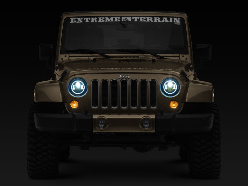 Raxiom 97-18 Jeep Wrangler TJ/JK Axial 7-Inch LED Headlights w/RGB Halo- Blk Hsng (Clear Lens)