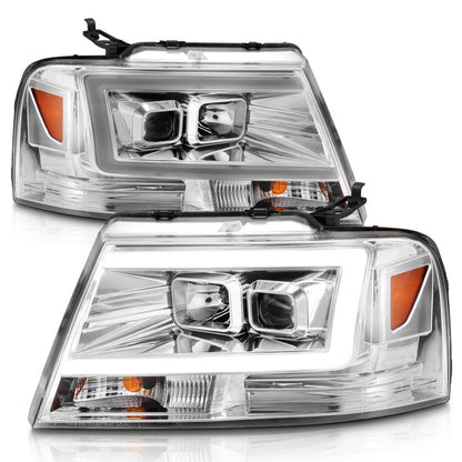 ANZO 2004-2008 Ford  F-150 Projector Headlights w/ Light Bar Chrome Housing