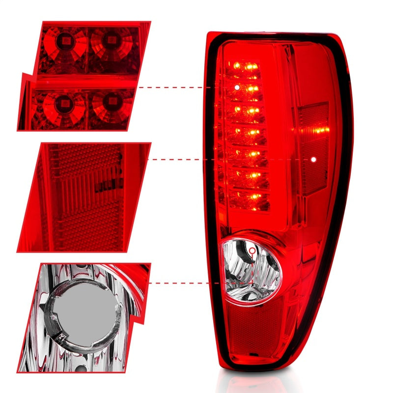 ANZO 2004-2012 Chevrolet Colorado/ GMC Canyon LED Tail Lights w/ Light Bar Chrome Housing Red/Clear