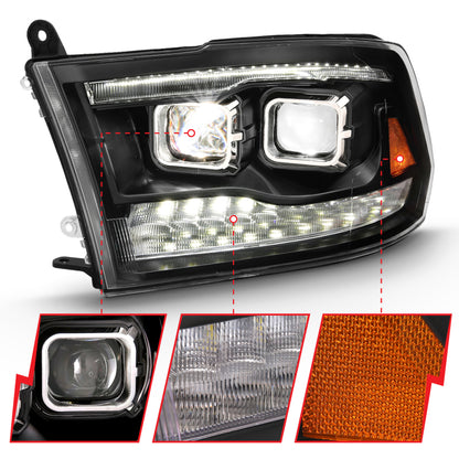 ANZO 2009-2018 Dodge Ram 1500 Led Projector Plank Style Switchback H.L Halo Black Amber (OE Style)