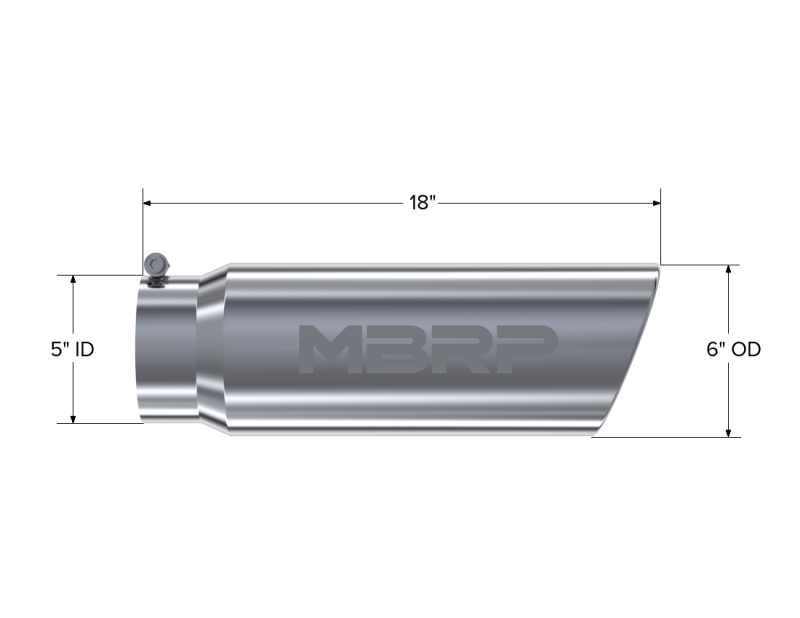 MBRP Universal Tip 6in OD Angled Rolled End 5in Inlet 18in Lgth T304 Exhaust