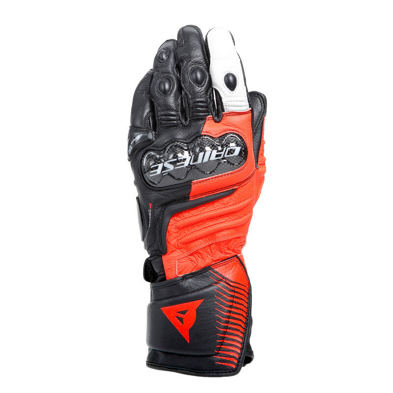 Dainese Carbon 4 Long Leather Gloves Black/Fluorescent-Red/White - XS