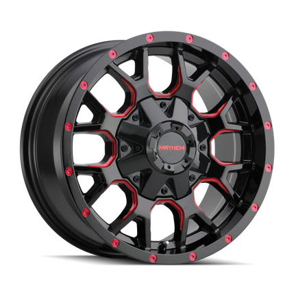 Mayhem 8015 Warrior 18x9 / 5x127 BP / -12mm Offset / 87mm Hub Black w/ Prism Red Wheel