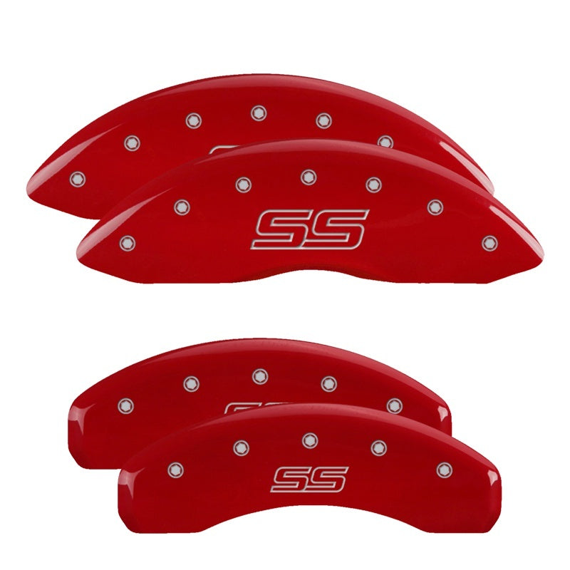 MGP 4 Caliper Covers Engraved Front & Rear Trailblazer style/SS Red finish silver ch